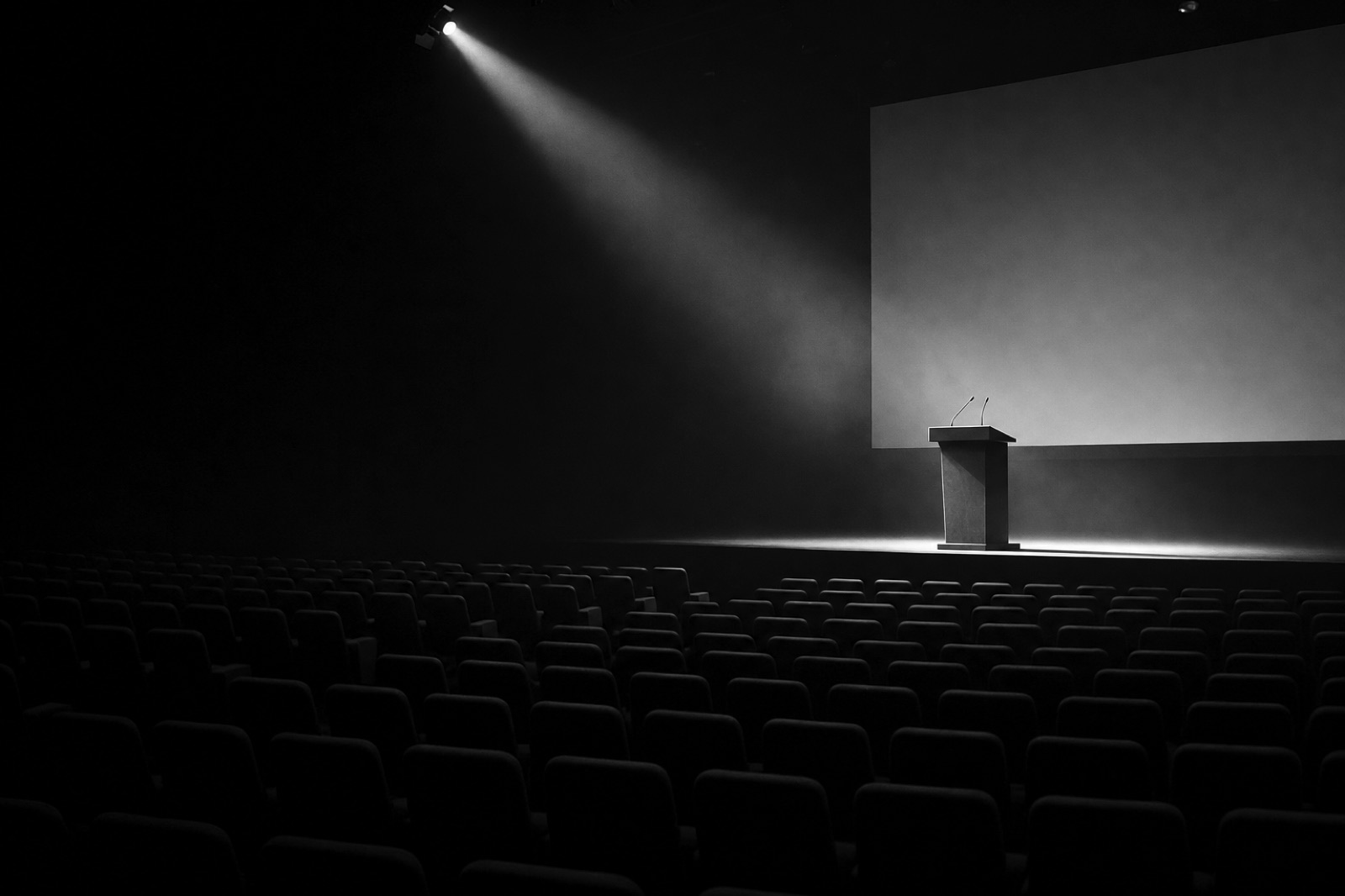 An empty stage before a keynote